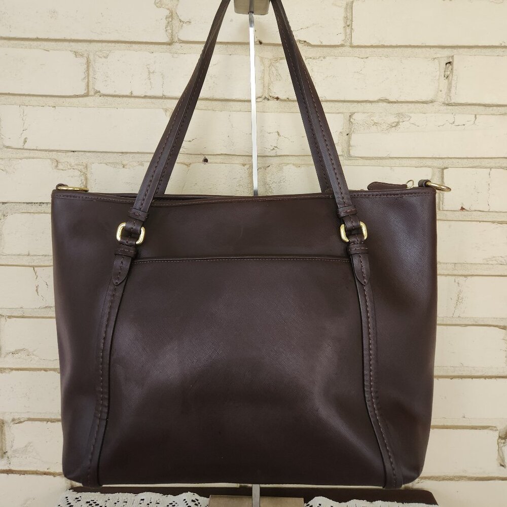 Euc Coach Brown Saffiano Leather Shoulder Bag Tote Purse - Picture 4 of 16